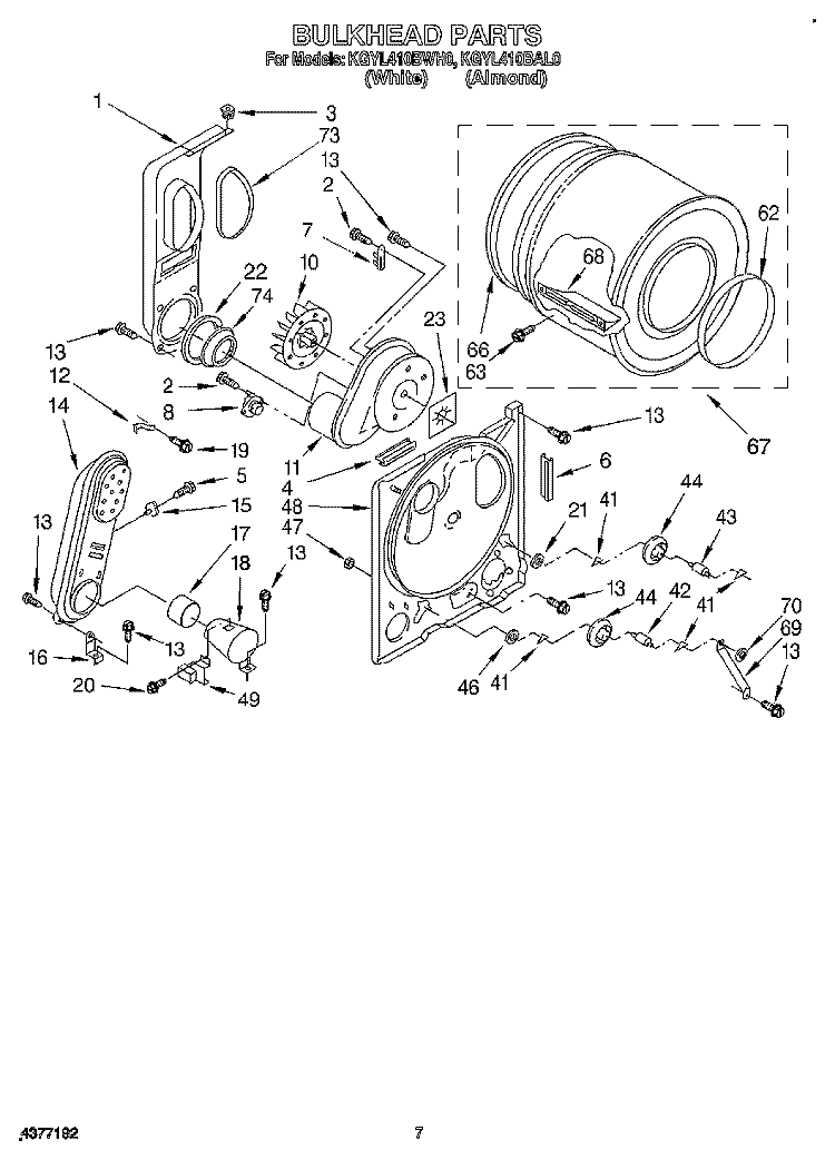 BULKHEAD Diagram and Parts List for KGYL410BAL0  KitchenAid Dryer