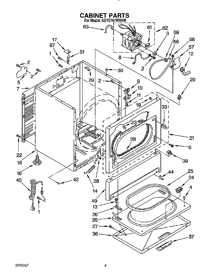 CABINET Diagram and Parts List for KGYE767WWH0  KitchenAid Dryer