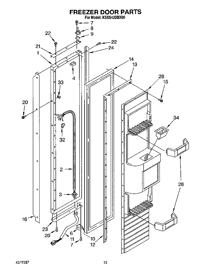 FREEZER DOOR Diagram and Parts List for KSSS42DBX00  KitchenAid Refrigerator