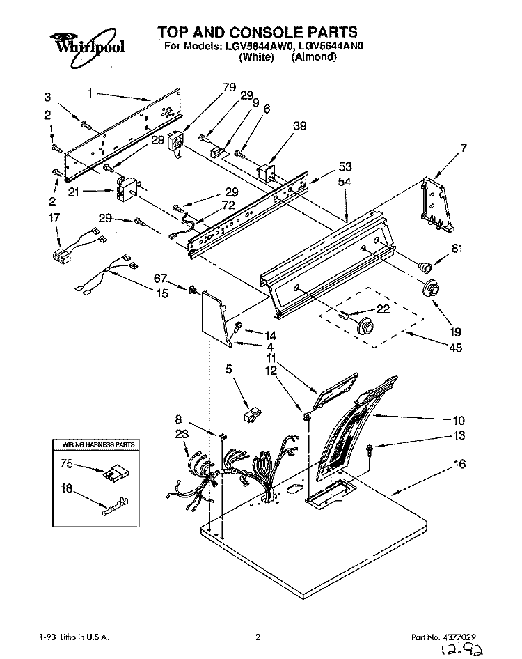 SECTION Diagram and Parts List for LGV5644AN0  Whirlpool Dryer