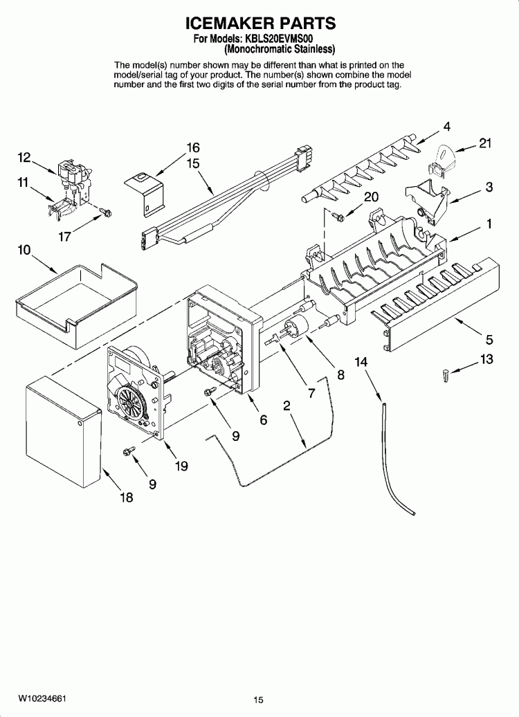 ICEMAKER PARTS, OPTIONAL PARTS (NOT INCLUDED) Diagram and Parts List for KBLS20EVMS00  KitchenAid Refrigerator