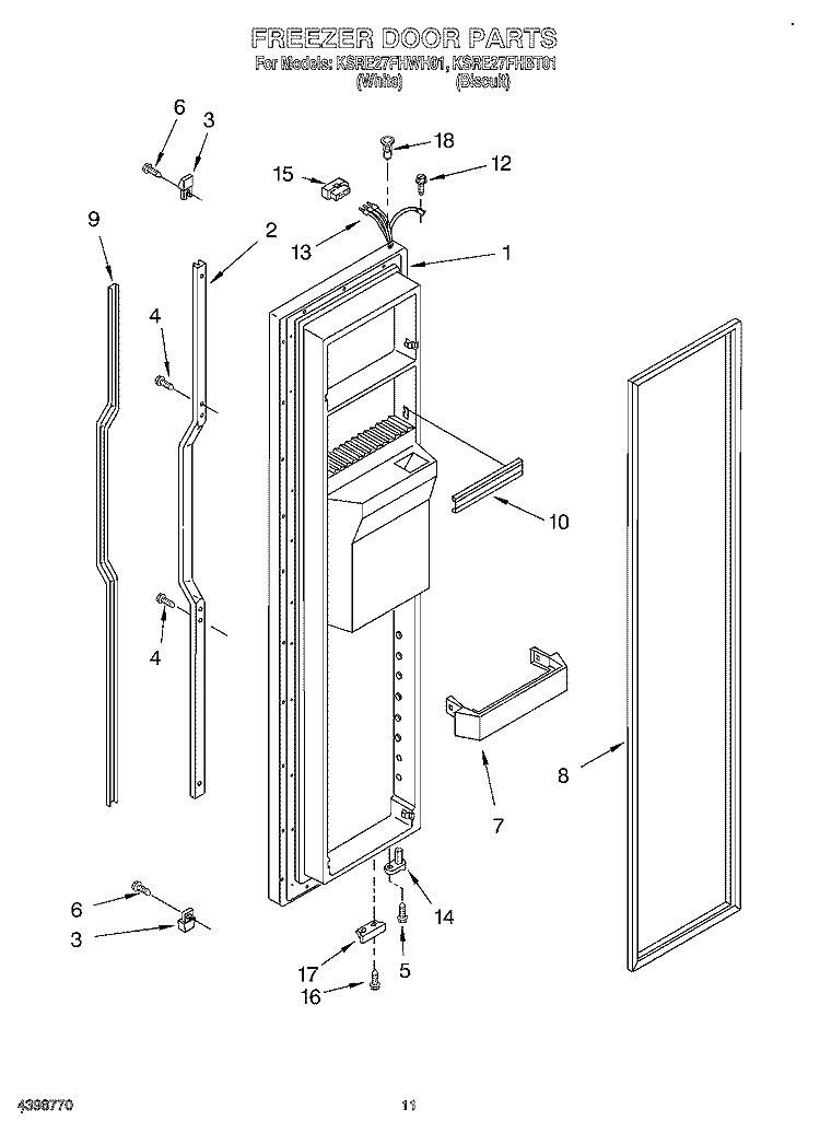 FREEZER DOOR Diagram and Parts List for KSRE27FHWH01  KitchenAid Refrigerator