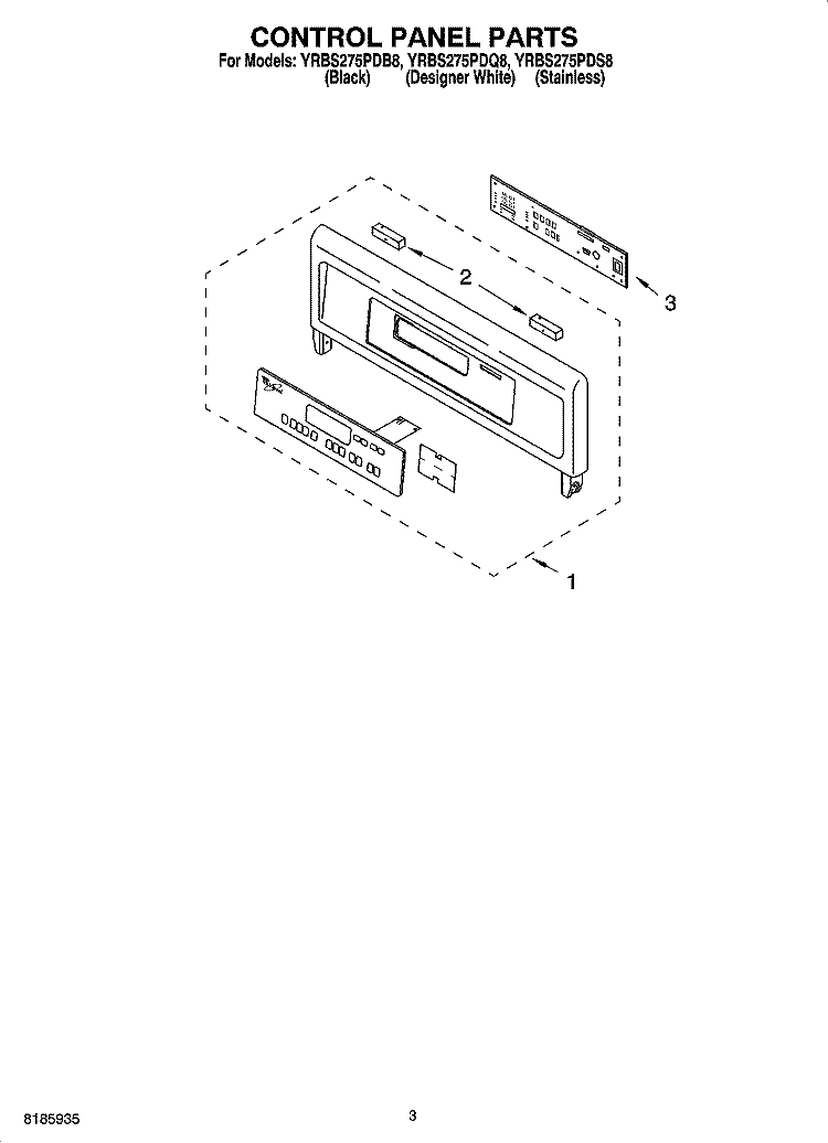 CONTROL PANEL PARTS Diagram and Parts List for YRBS275PDQ8  Whirlpool Wall Oven