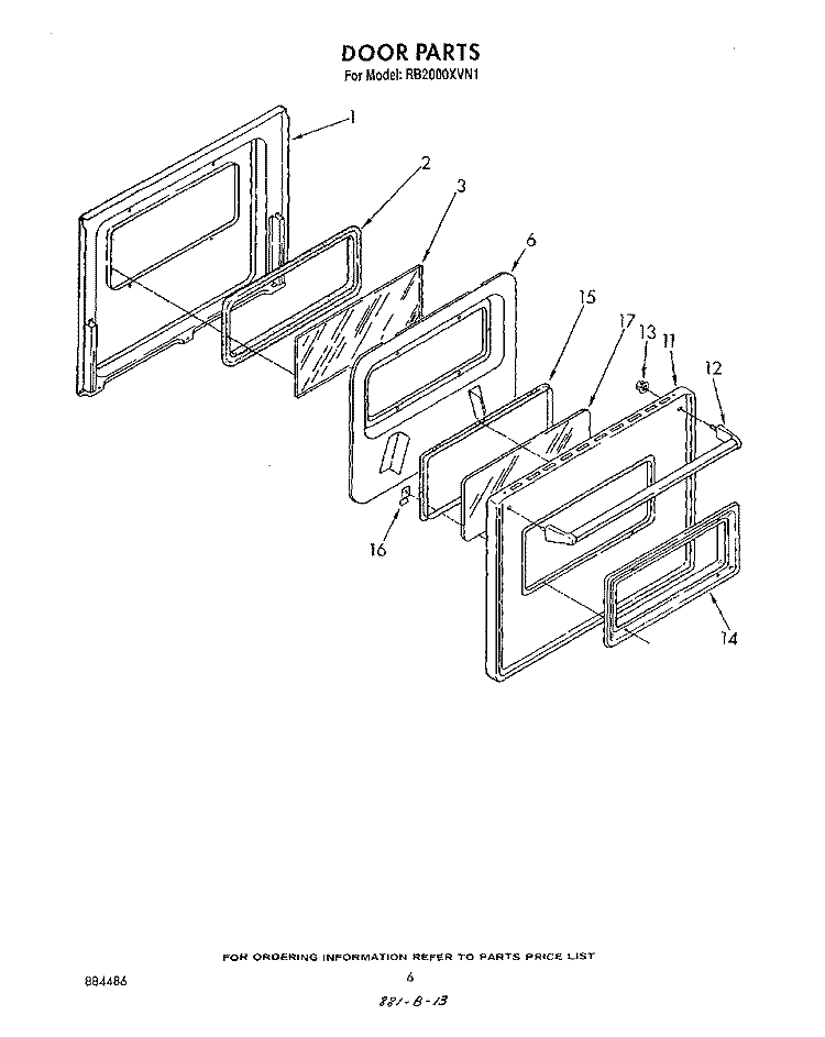DOOR Diagram and Parts List for RB2000XVW1  Whirlpool Wall Oven