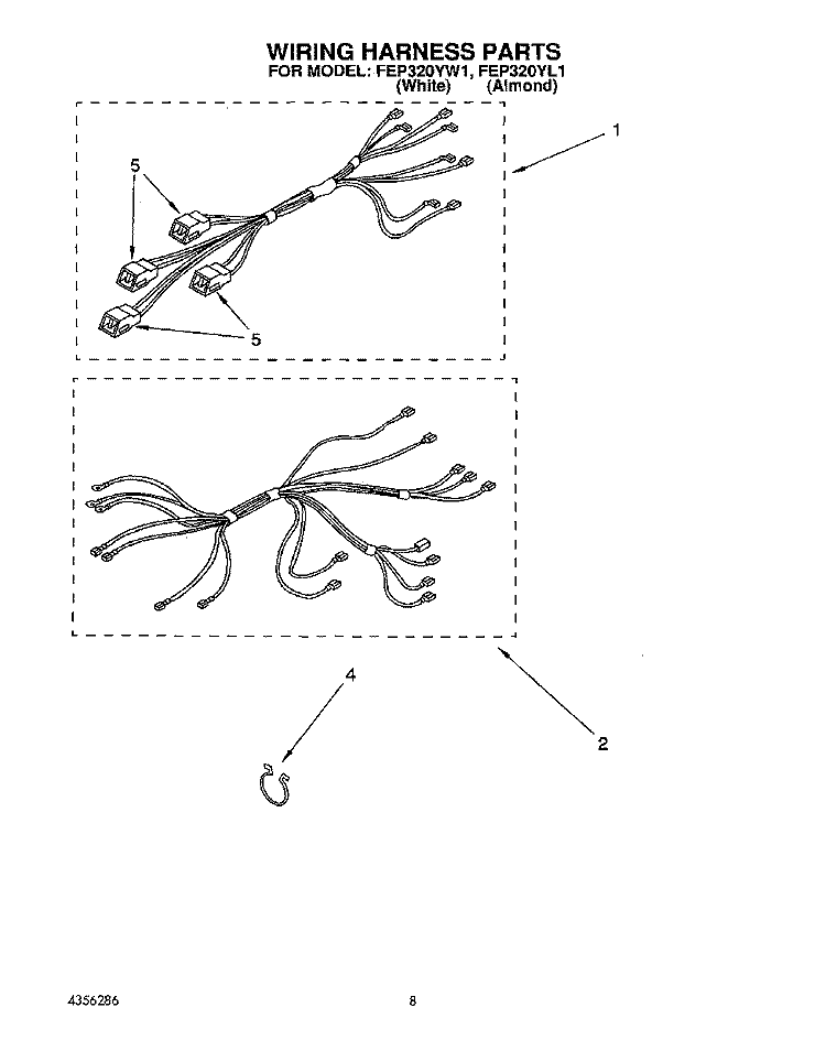 WIRING HARNESS Diagram and Parts List for FEP320YW1  Roper Range