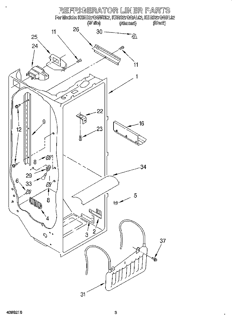 REFRIGERATOR LINER Diagram and Parts List for KSRS27QGWH02  KitchenAid Refrigerator