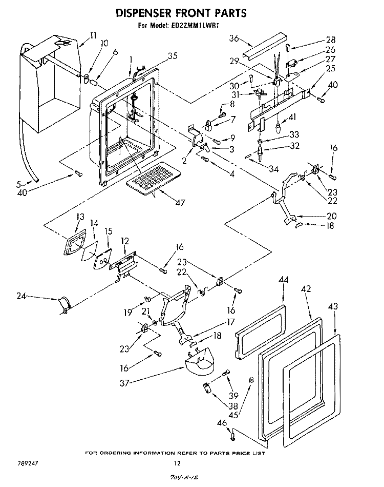 DISPENSER FRONT Diagram and Parts List for ED22MM1LWR1  Whirlpool Refrigerator
