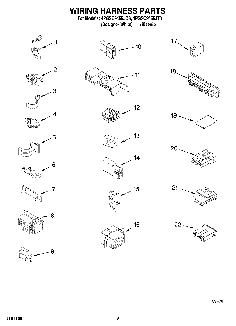 WIRING HARNESS PARTS Diagram and Parts List for 4PGSC9455JQ3  Whirlpool Washer