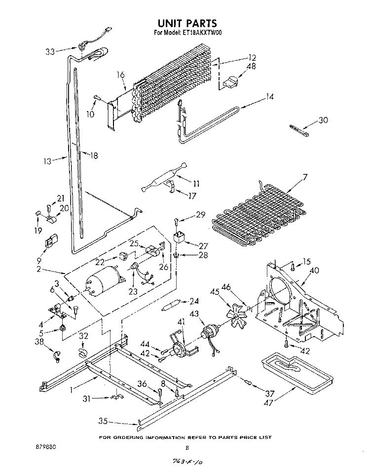 UNIT Diagram and Parts List for ET18AKXTW00  Whirlpool Refrigerator