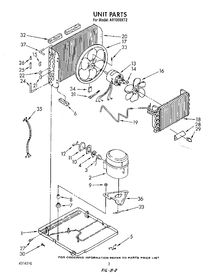 UNIT Diagram and Parts List for AR1000XT2  Whirlpool Air Conditioner