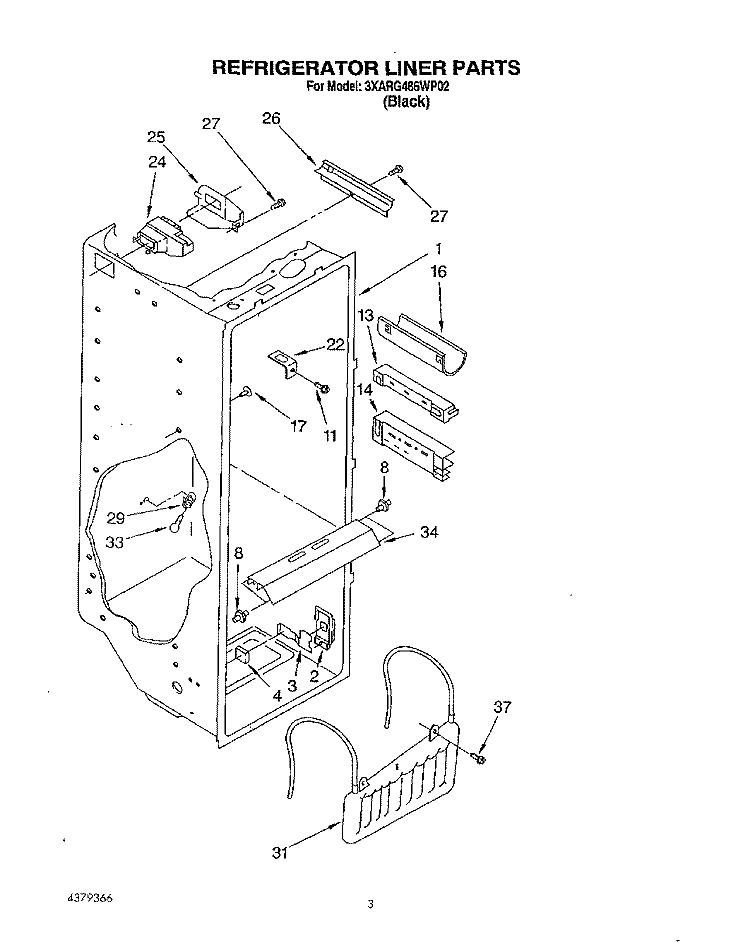 REFRIGERATOR LINER Diagram and Parts List for 3XARG486WP02  Whirlpool Refrigerator