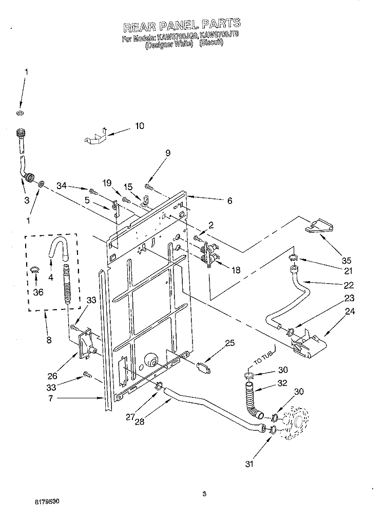 REAR PANEL Diagram and Parts List for KAWS700JQ0  KitchenAid Washer