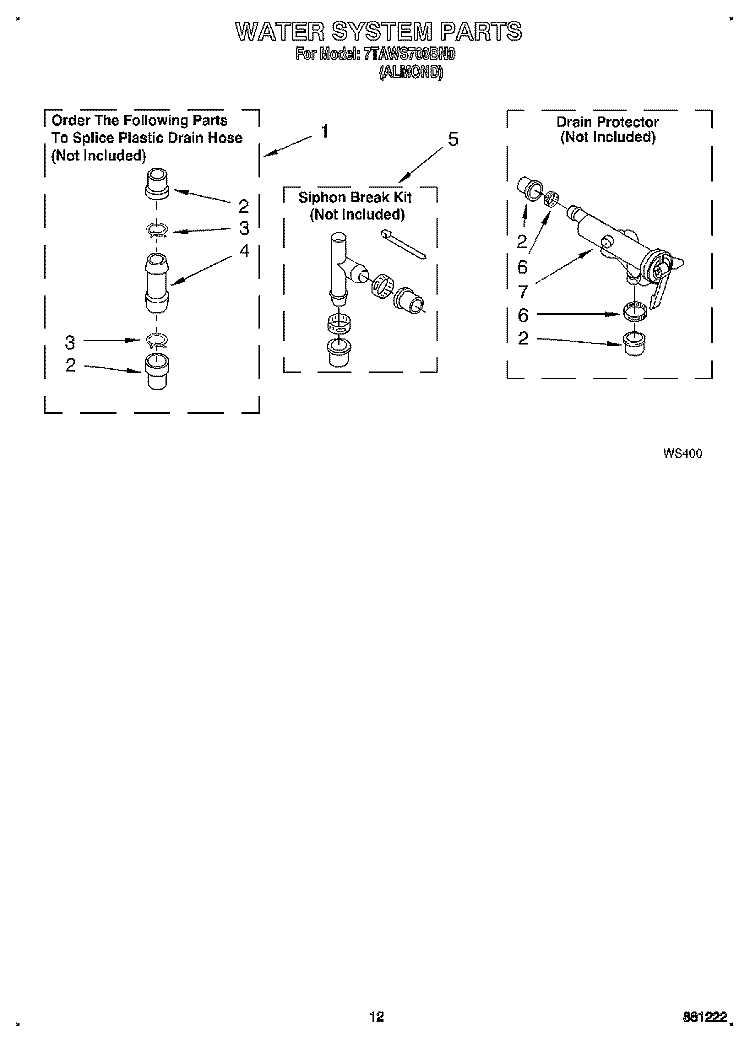WATER SYSTEM Diagram and Parts List for 7TAWS700BN0  Whirlpool Washer
