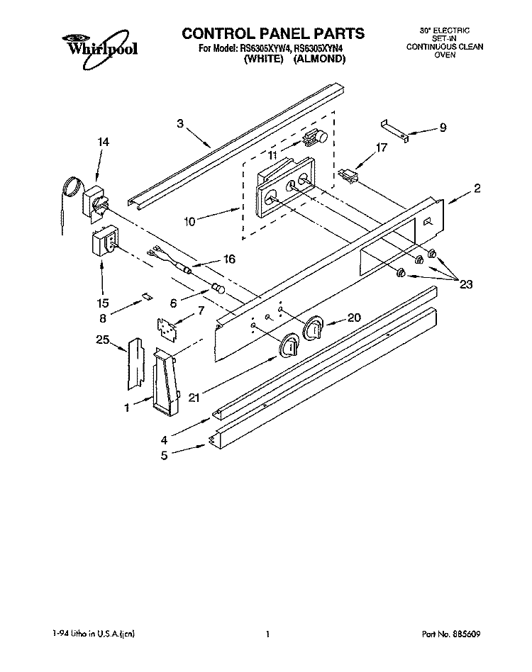 CONTROL PANEL, LITERATURE Diagram and Parts List for RS6305XYN4  Whirlpool Range