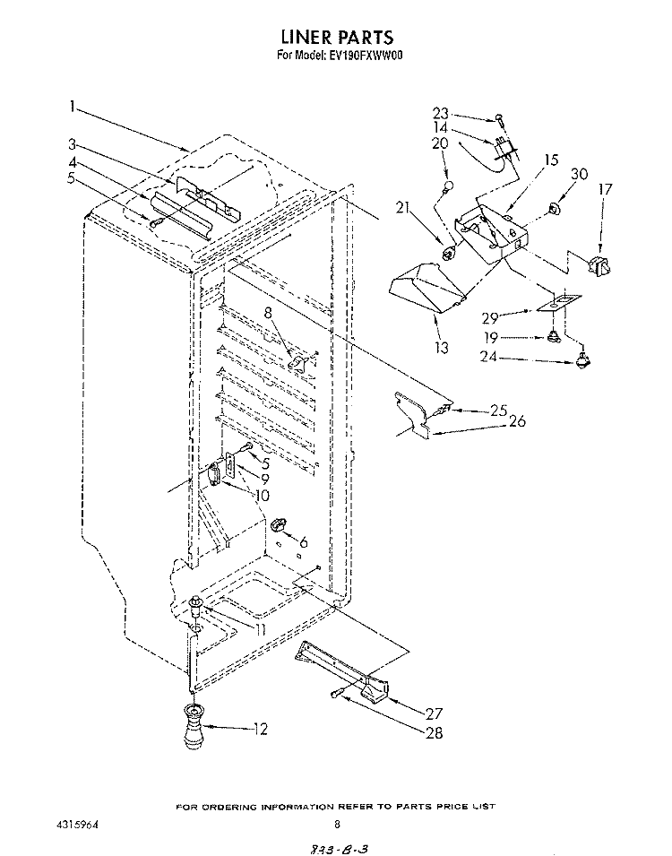 LINER Diagram and Parts List for EV190FXWW00  Whirlpool Freezer