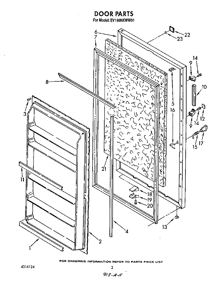 DOOR , LIT/OPTIONAL Diagram and Parts List for EV190NXWN01  Whirlpool Freezer
