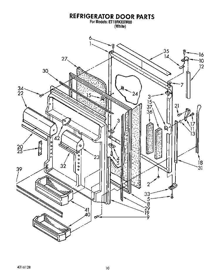 REFRIGERATOR DOOR Diagram and Parts List for ET18RKXXW00  Whirlpool Refrigerator