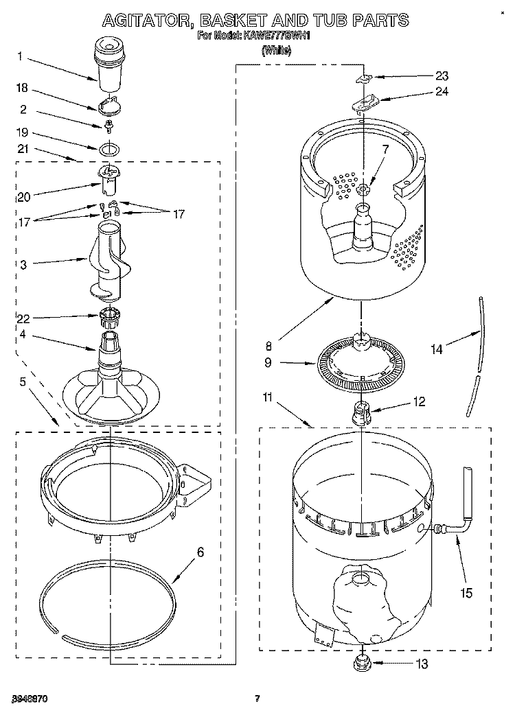 AGITATOR, BASKET AND TUB Diagram and Parts List for KAWE777BWH1  KitchenAid Washer