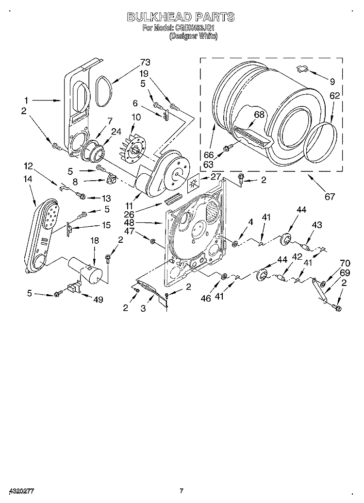 BULKHEAD Diagram and Parts List for CGDX463JQ1  Crosley Dryer