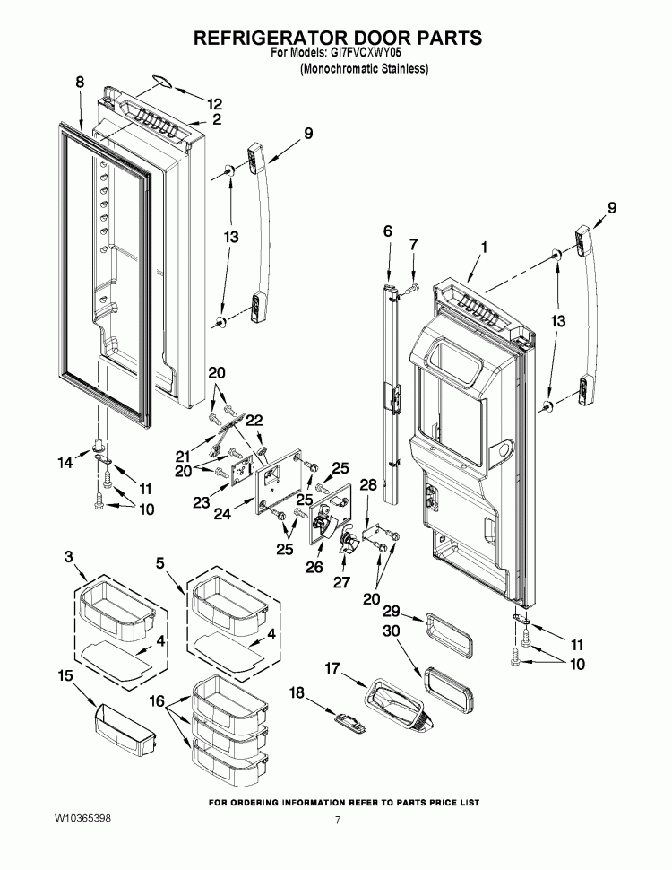 REFRIGERATOR DOOR PARTS Diagram and Parts List for GI7FVCXWY05  Whirlpool Refrigerator