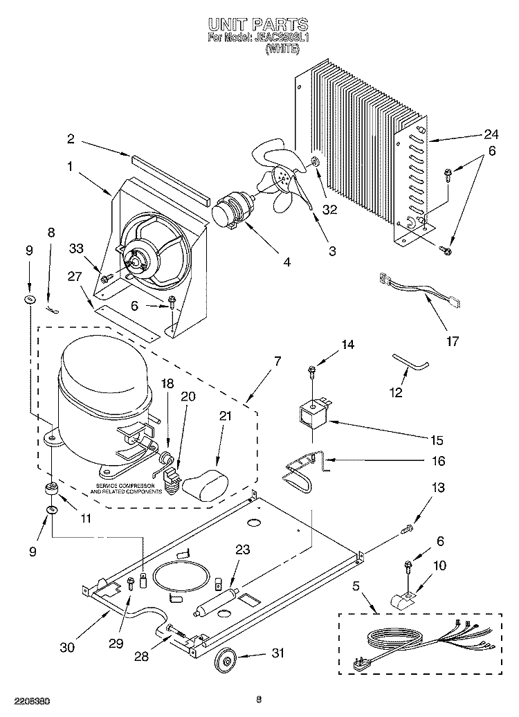 UNIT Diagram and Parts List for JEACS50SL1  Whirlpool Ice Maker