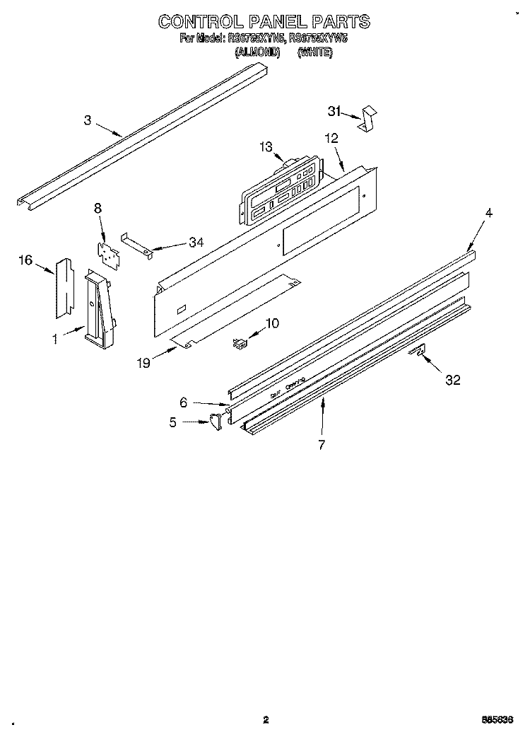 CONTROL PANEL Diagram and Parts List for RS6755XYN5  Whirlpool Range