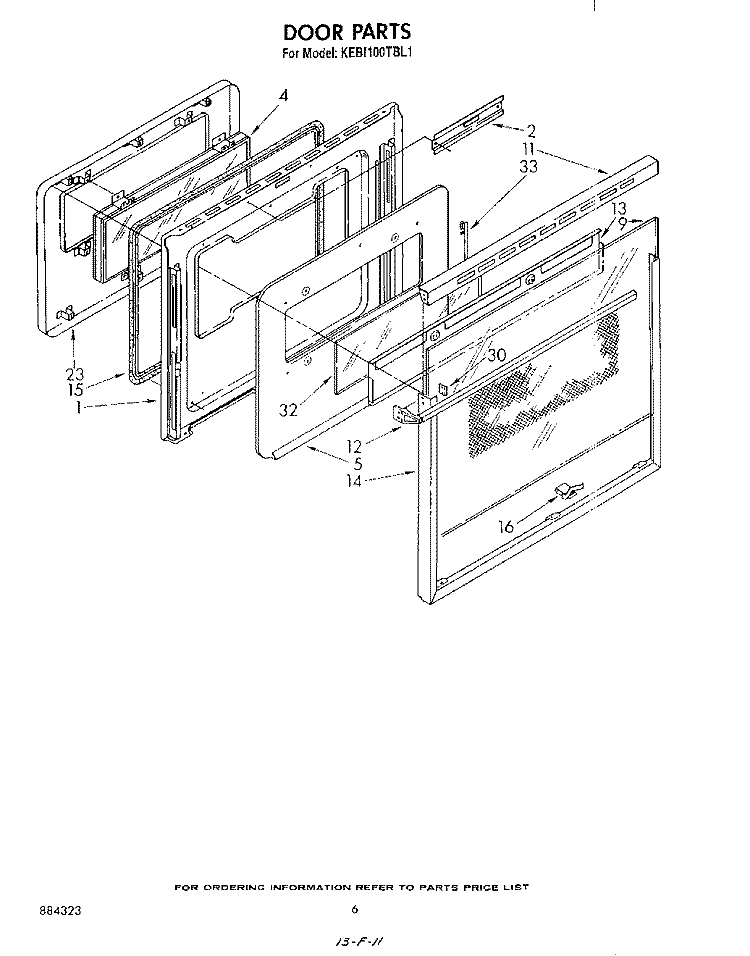 DOOR Diagram and Parts List for KEBI100TBL1  KitchenAid Wall Oven