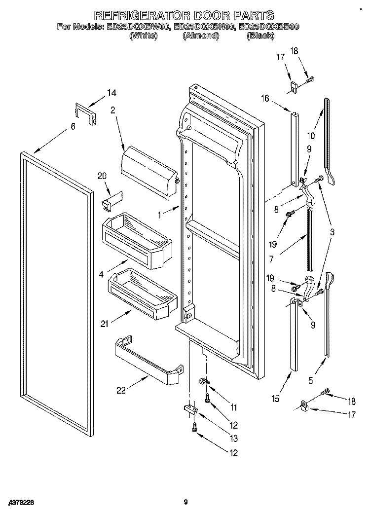 REFRIGERATOR DOOR Diagram and Parts List for ED25DQXBN00  Whirlpool Refrigerator