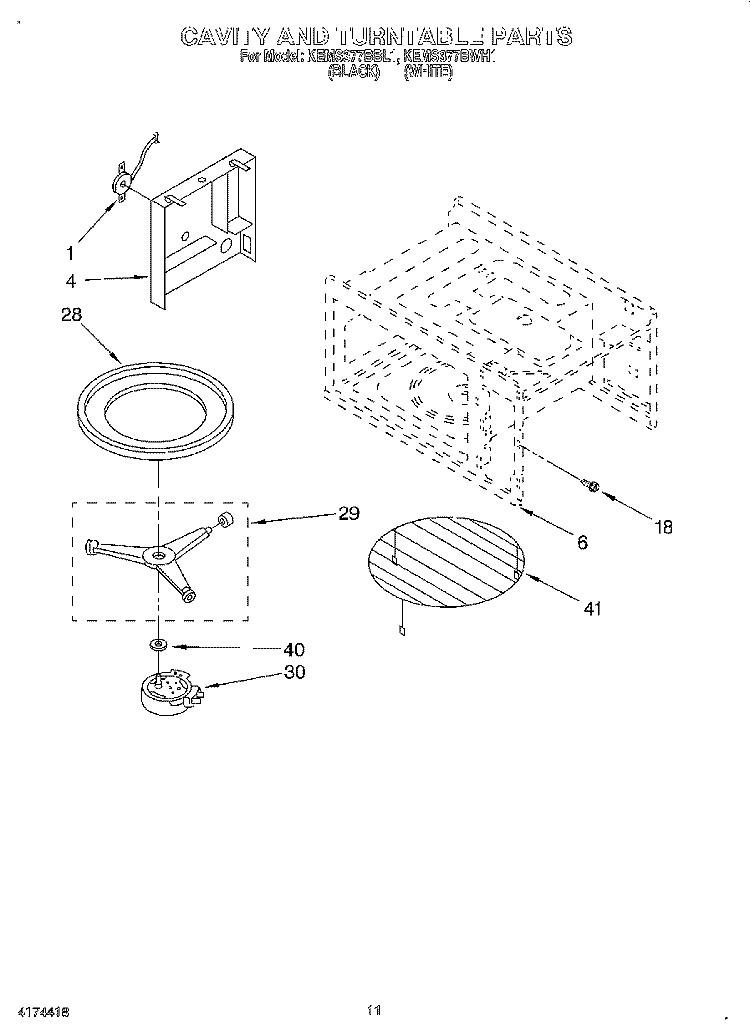 CAVITY AND TURNTABLE Diagram and Parts List for KEMS377BWH1  KitchenAid Wall Oven