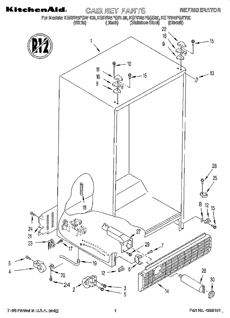 CABINET Diagram and Parts List for KSRB25FGBT00  KitchenAid Refrigerator