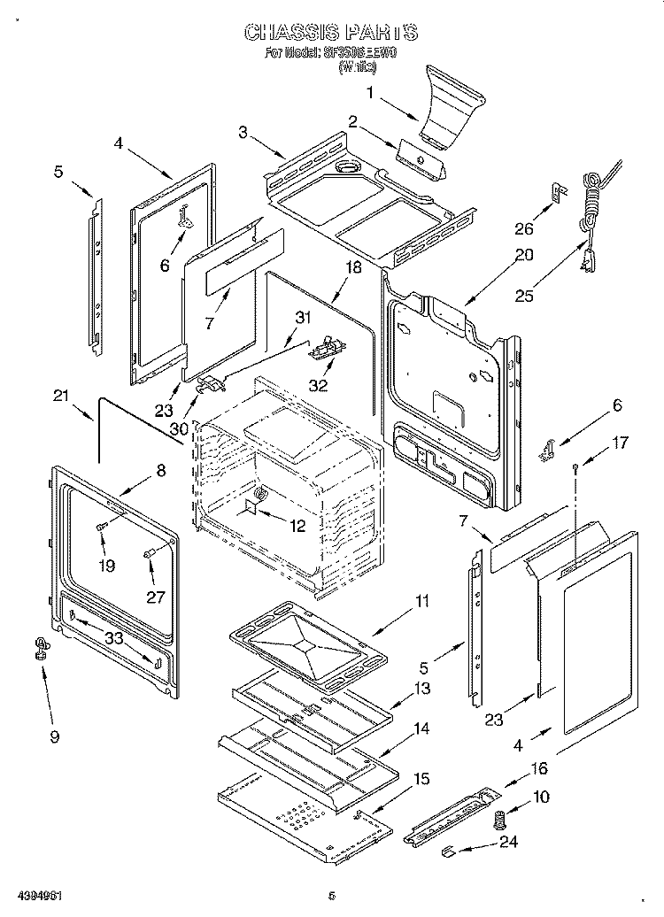 CHASSIS Diagram and Parts List for SF350BEEW0  Whirlpool Range