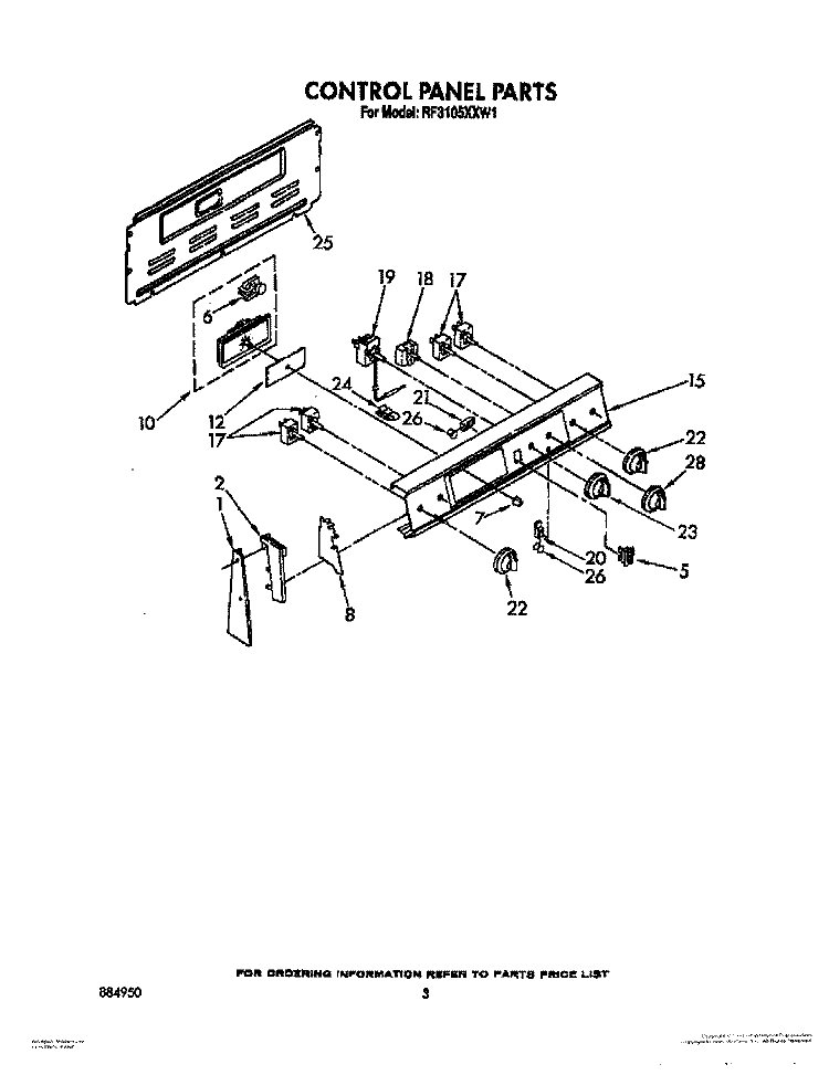CONTROL PANEL Diagram and Parts List for RF3105XXW1  Whirlpool Range