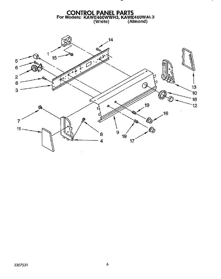 CONTROL PANEL Diagram and Parts List for KAWE460WAL3  KitchenAid Washer