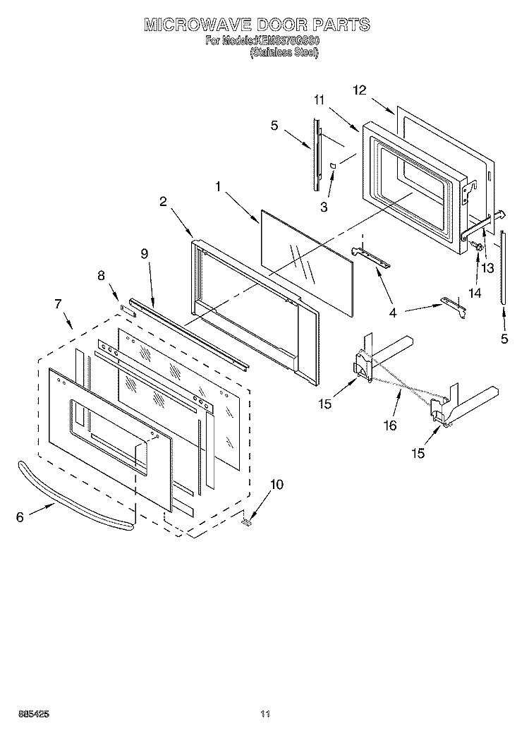 MICROWAVE DOOR Diagram and Parts List for KEMS378GSS0  KitchenAid Microwave Oven Combo