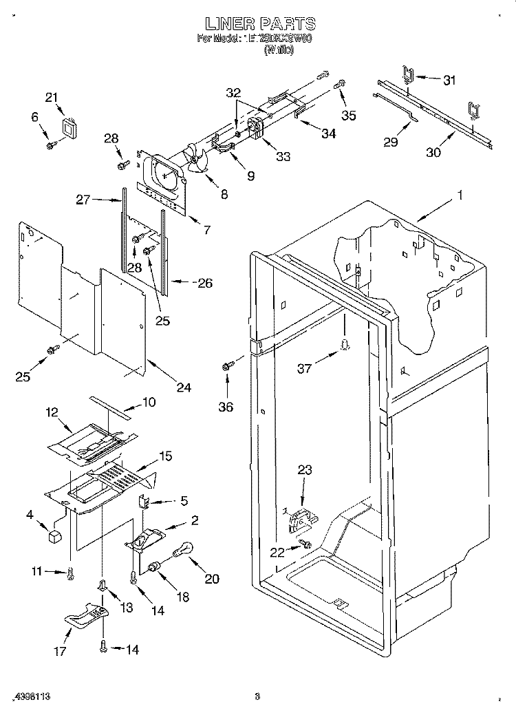 LINER Diagram and Parts List for 1ET25DKXGW00  Whirlpool Refrigerator