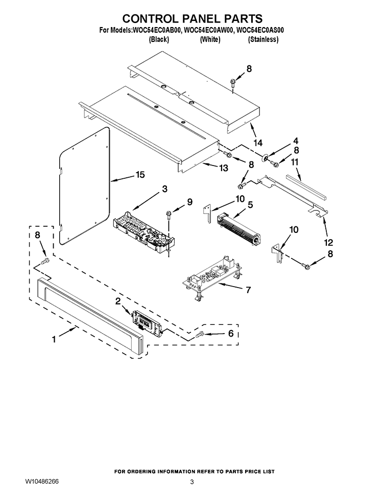 CONTROL PANEL PARTS Diagram and Parts List for WOC54EC0AW00  Whirlpool Microwave Oven Combo