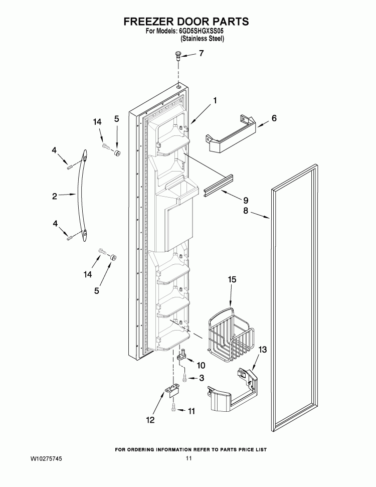FREEZER DOOR PARTS Diagram and Parts List for 6GD5SHGXSS05  Whirlpool Refrigerator