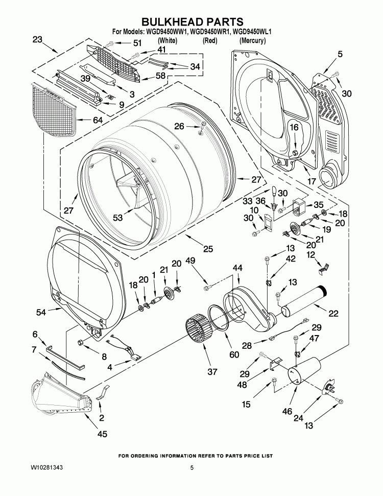 BULKHEAD PARTS Diagram and Parts List for WGD9450WW1  Whirlpool Dryer