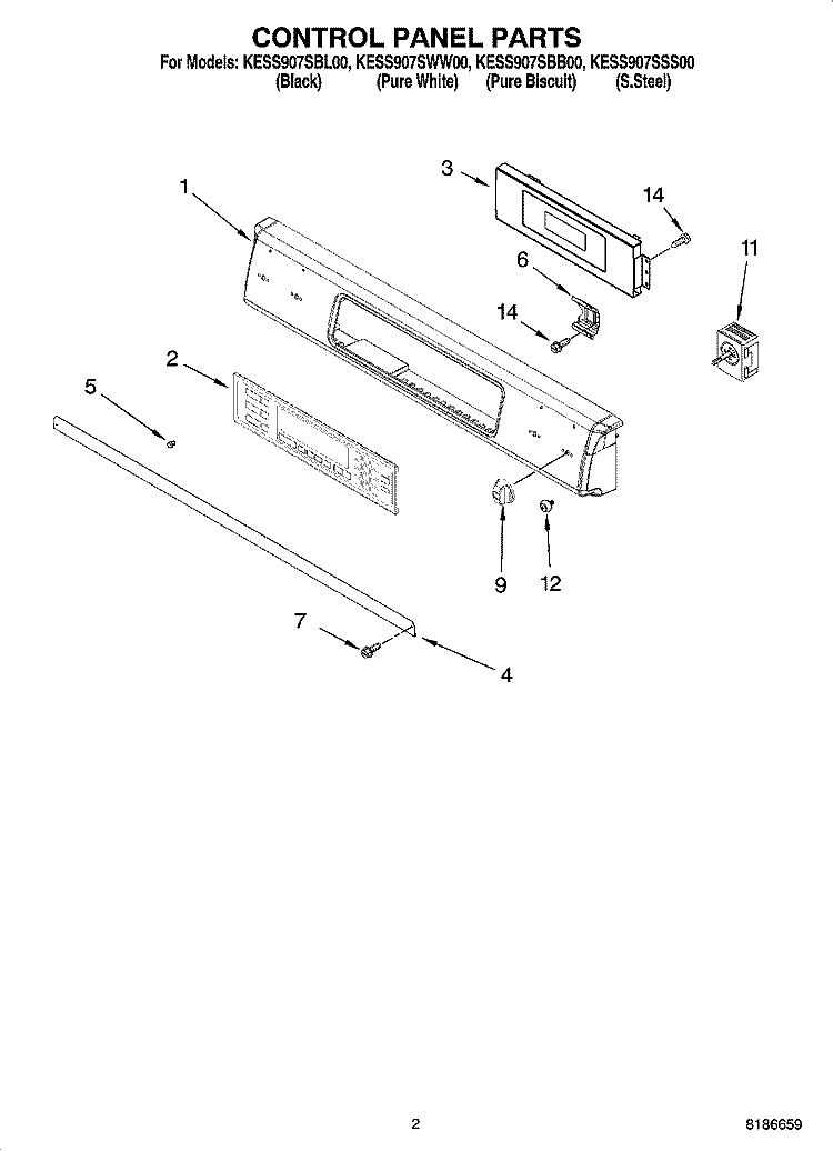 CONTROL PANEL PARTS Diagram and Parts List for KESS907SBB00  KitchenAid Range