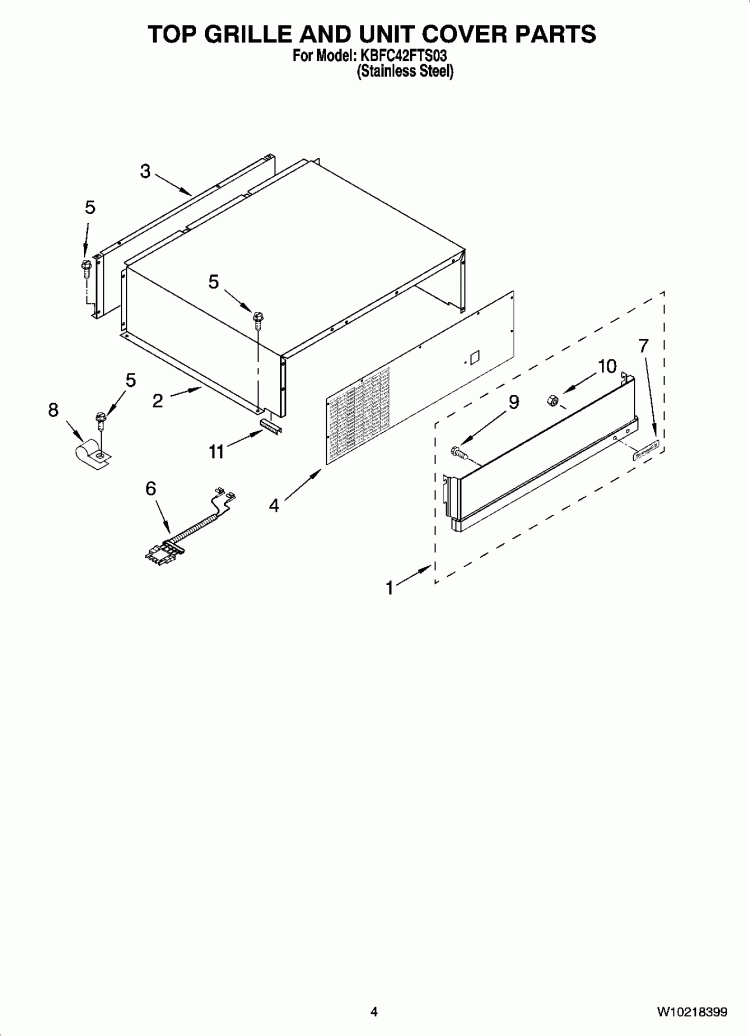 TOP GRILLE AND UNIT COVER PARTS Diagram and Parts List for KBFC42FTS03  KitchenAid Refrigerator