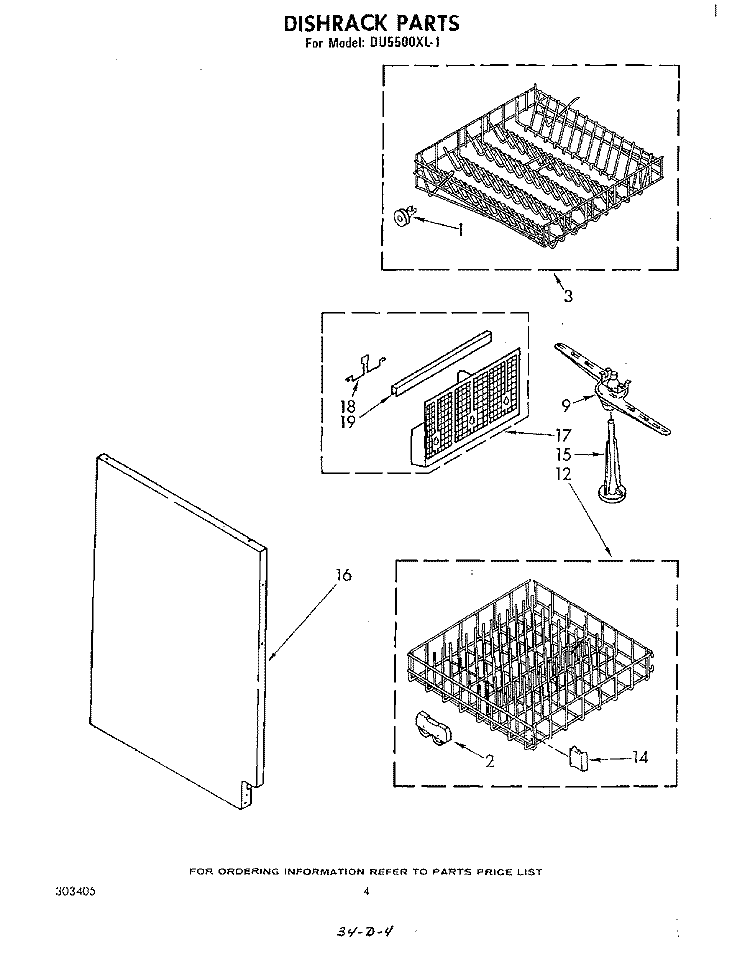 DISHRACK Diagram and Parts List for DU5500XL1  Whirlpool Dishwasher