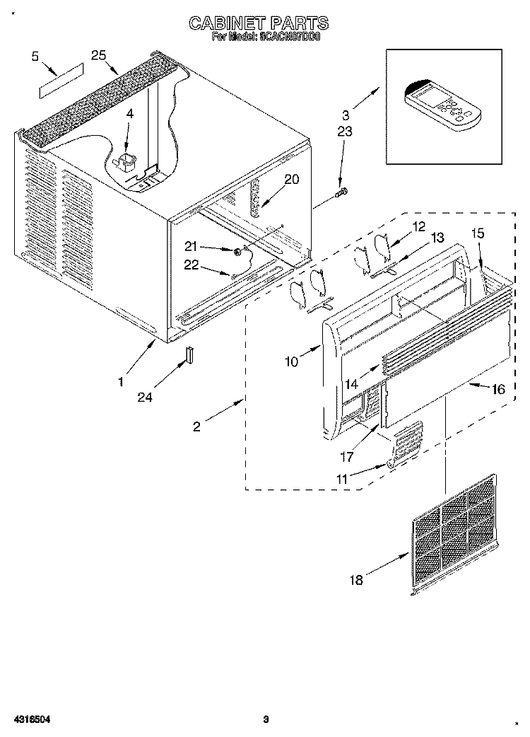 CABINET Diagram and Parts List for 8CACM07DD0  Whirlpool Air Conditioner
