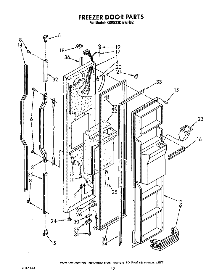 FREEZER DOOR Diagram and Parts List for KSRS22DWAL02  KitchenAid Refrigerator