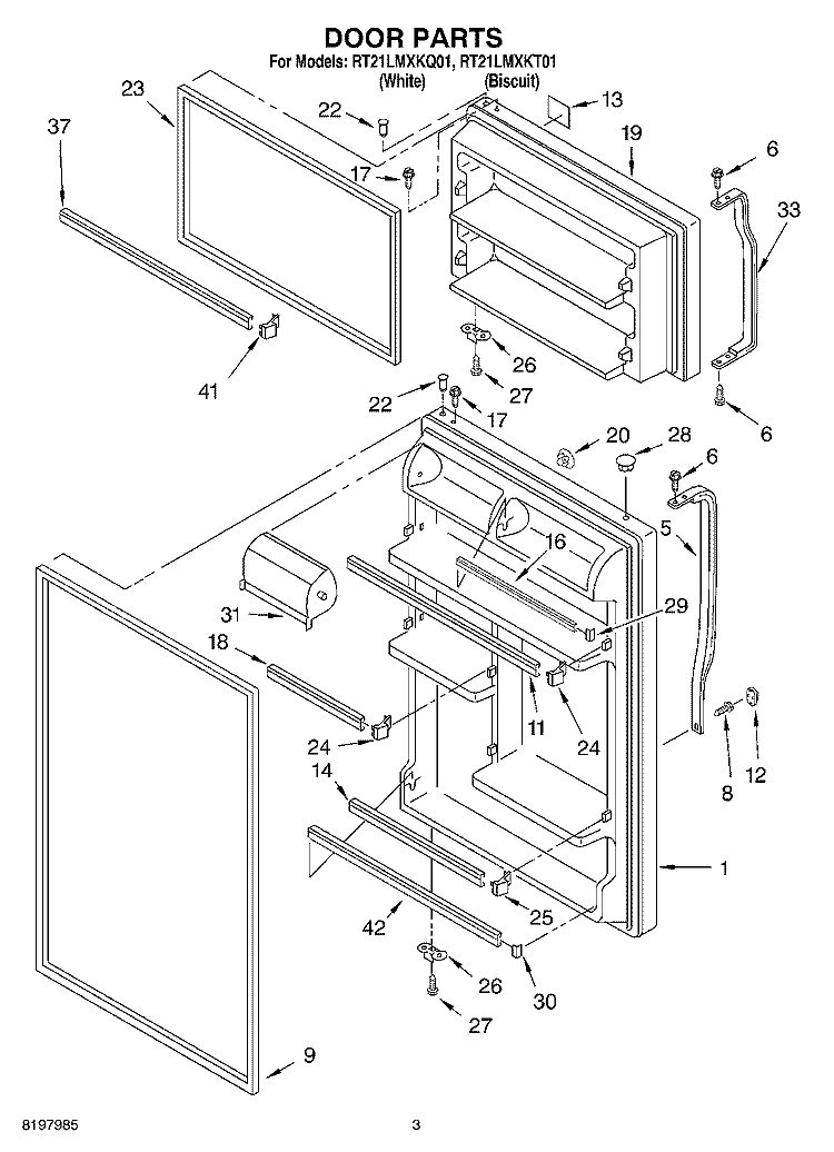 DOOR Diagram and Parts List for RT21LMXKT01  Roper Refrigerator