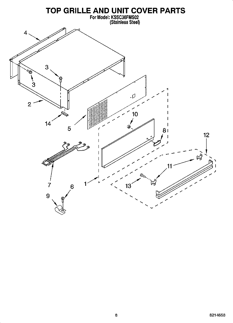 TOP GRILLE AND UNIT COVER PARTS Diagram and Parts List for KSSC36FMS02  KitchenAid Refrigerator