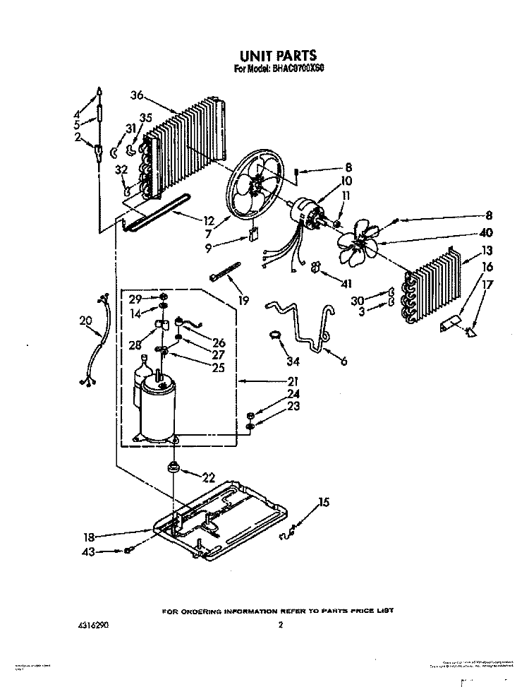 UNIT Diagram and Parts List for BHAC0700XS0  Whirlpool Air Conditioner