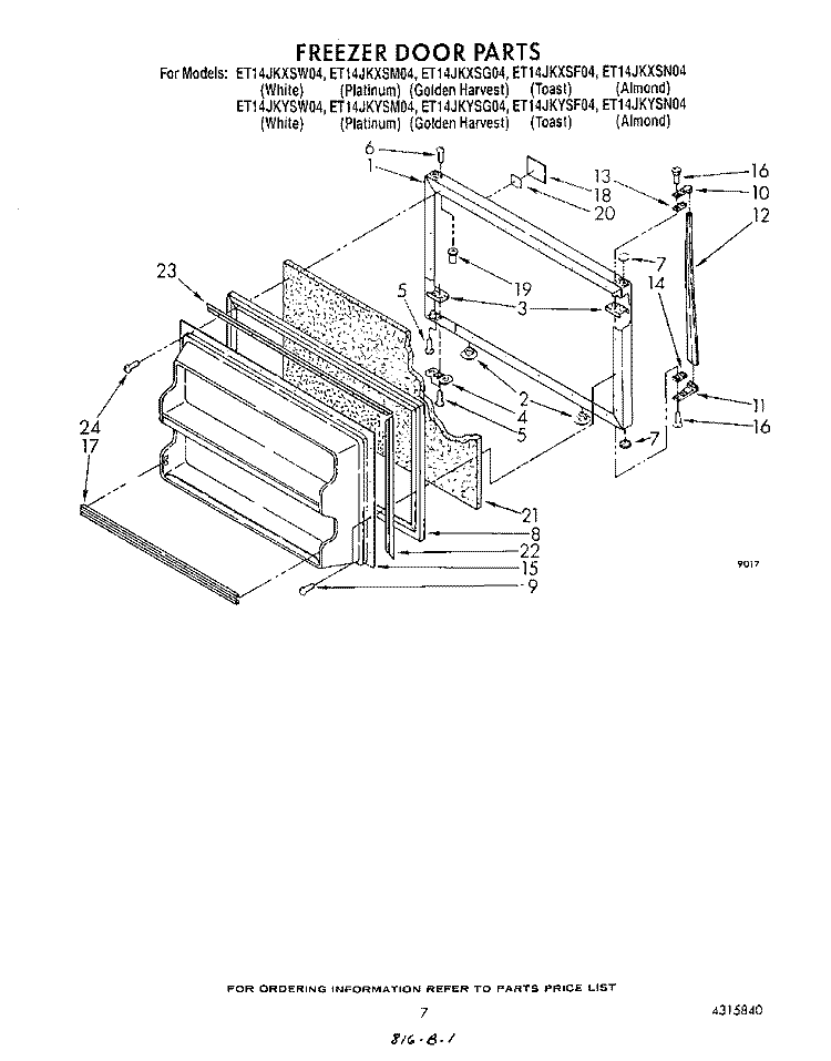 FREEZER DOOR Diagram and Parts List for ET14JKXSW04  Whirlpool Refrigerator