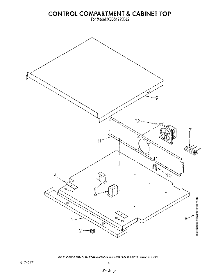 CONTROL COMPARTMENT AND CABINET TOP Diagram and Parts List for KEBS177SWH2  KitchenAid Wall Oven