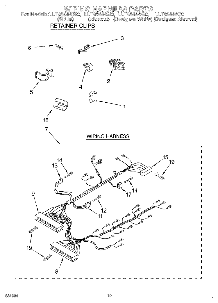 WIRING HARNESS Diagram and Parts List for LLT8244AW0  Whirlpool Washer