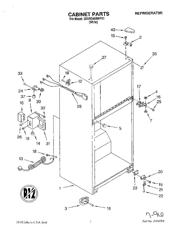 CABINET Diagram and Parts List for 3XARG468WP01  Whirlpool Refrigerator